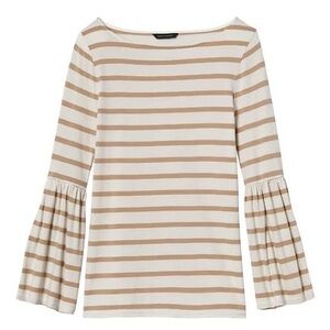 Banana Republic Bell Sleeve Top Supima Cotton Stripes White & Tan Size XS